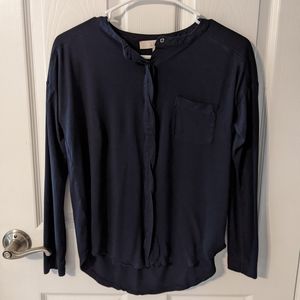 3/$15!Ann Taylor LOFT Ultrasoft Button-Down Navy Blue Long Sleeve Top Size S